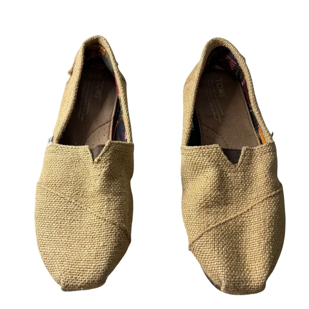 Toms Classic Alpargata Tan Burlap Slip On Shoes W7.5 Woven Flats Comfy